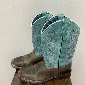 Women’s Laredo Brown & Turquoise Square Toe Cowgirl Boots - Size 8 - Worn Once